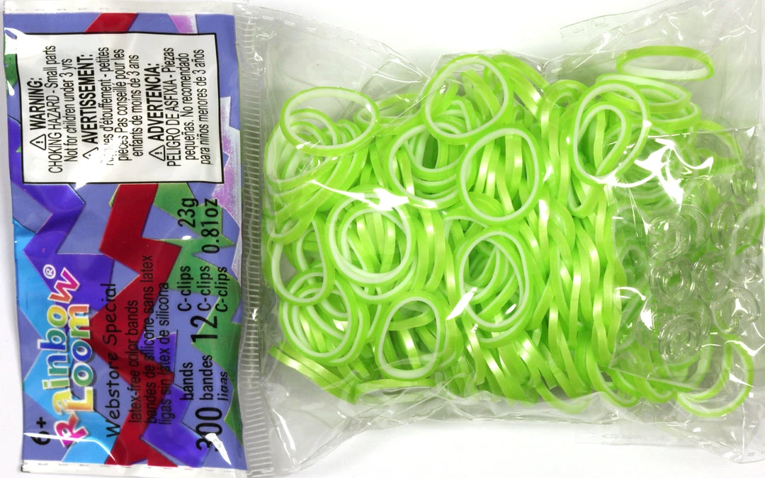 Rainbow Loom USA Webstore RL Band (Pearl 300) Neon Lime Green & White 1 Rainbow Loom USA Webstore RL Band (Pearl 300) Neon Lime Green & White